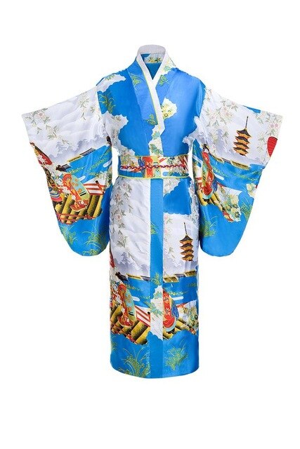 Kimono traditionnel japonais femme bleu clair | Josei to higasa