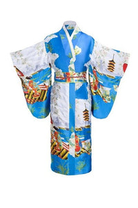 Kimono traditionnel japonais femme bleu clair | Josei to higasa