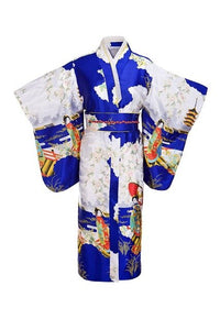 Kimono traditionnel japonais femme bleu | Josei to higasa