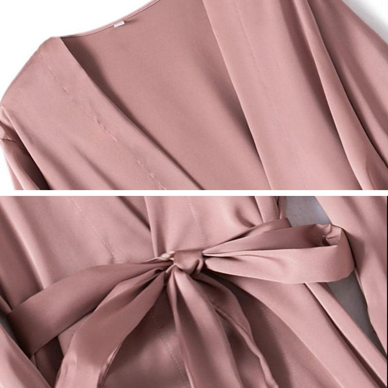 Kimono de nuit satin femme rose | Yunaiteddo