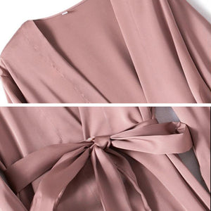 Kimono de nuit satin femme rose | Yunaiteddo