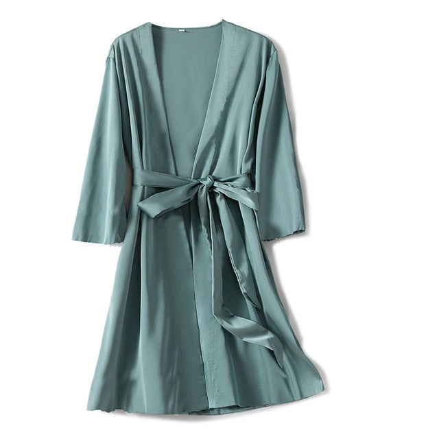 Kimono de nuit satin femme bleu | Yunaiteddo