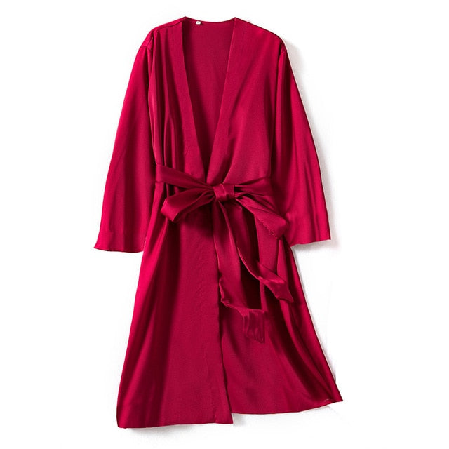 Kimono de nuit satin femme rouge | Yunaiteddo
