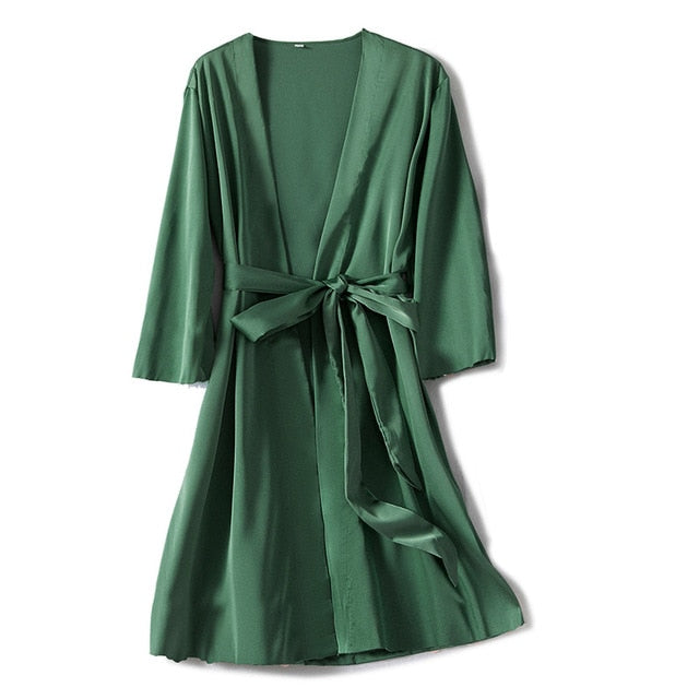 Kimono de nuit satin femme vert |