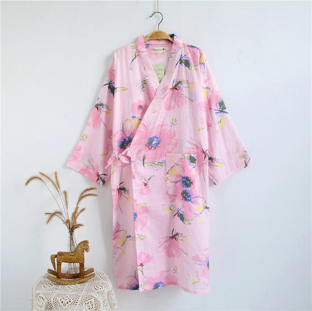Kimono de nuit femme rose | Ōkina hana