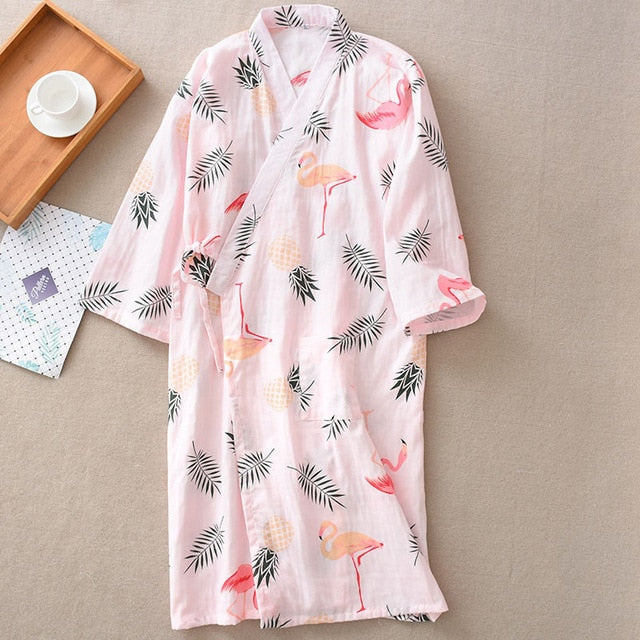 Kimono de nuit femme rose | Furamingo no hane