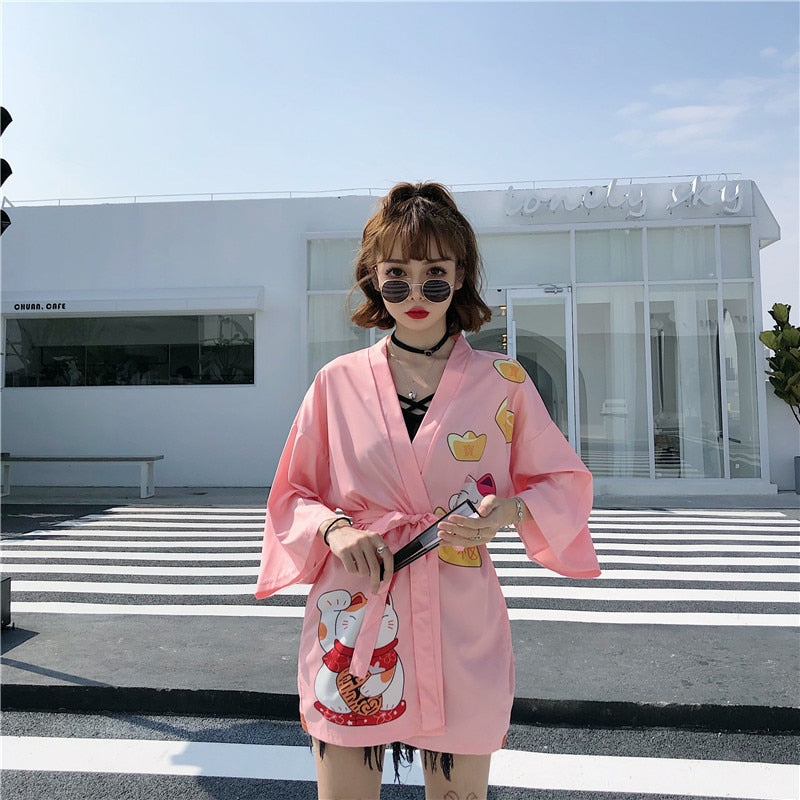 Kimono court japonais femme rose | Neko
