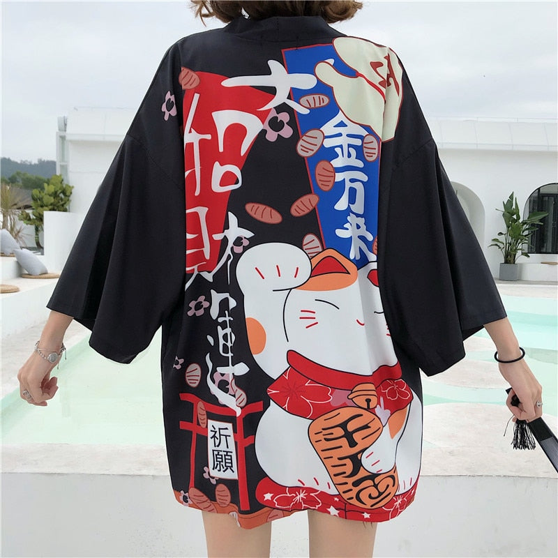 Kimono court japonais femme noir | Neko