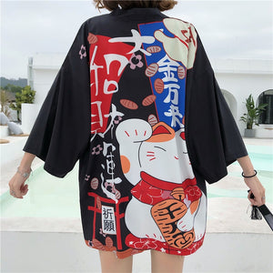 Kimono court japonais femme noir | Neko