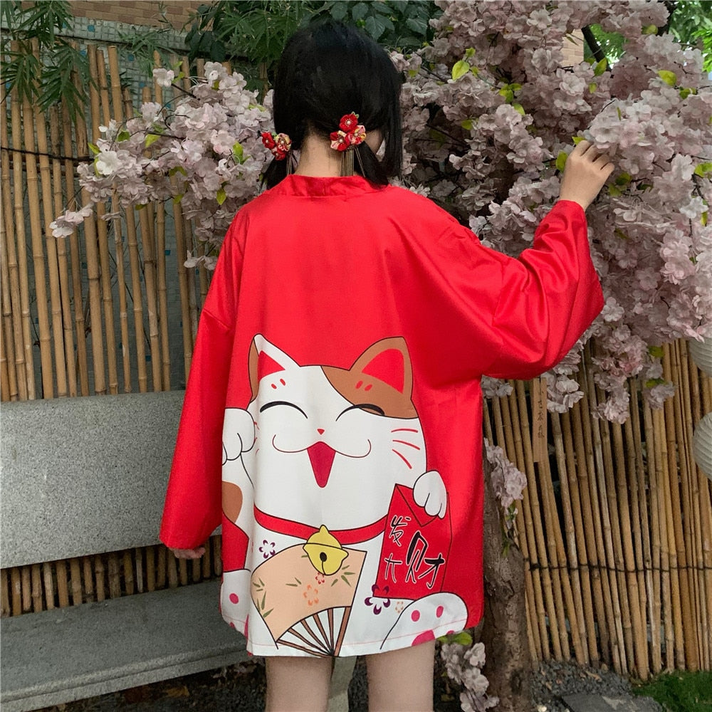 Kimono court japonais femme rouge | Kawaii
