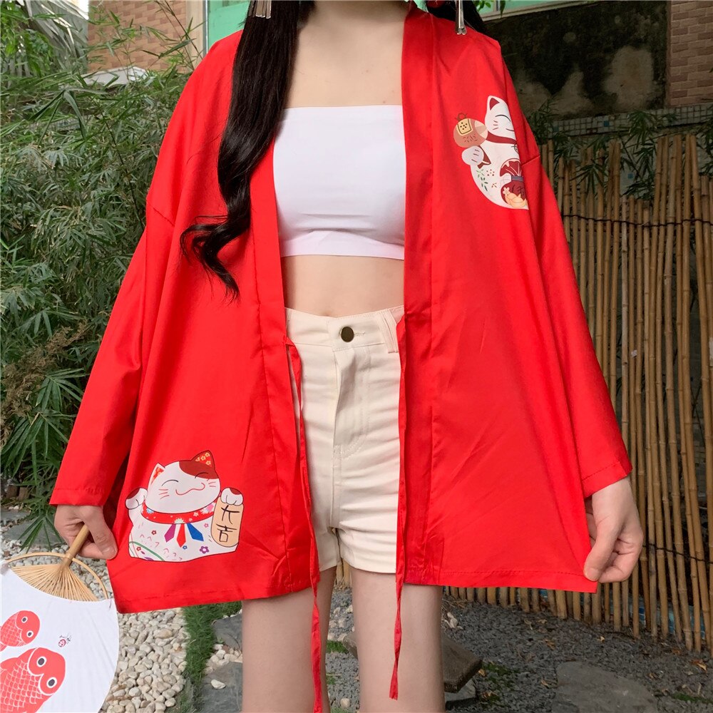Kimono court japonais femme rouge | Kawaii