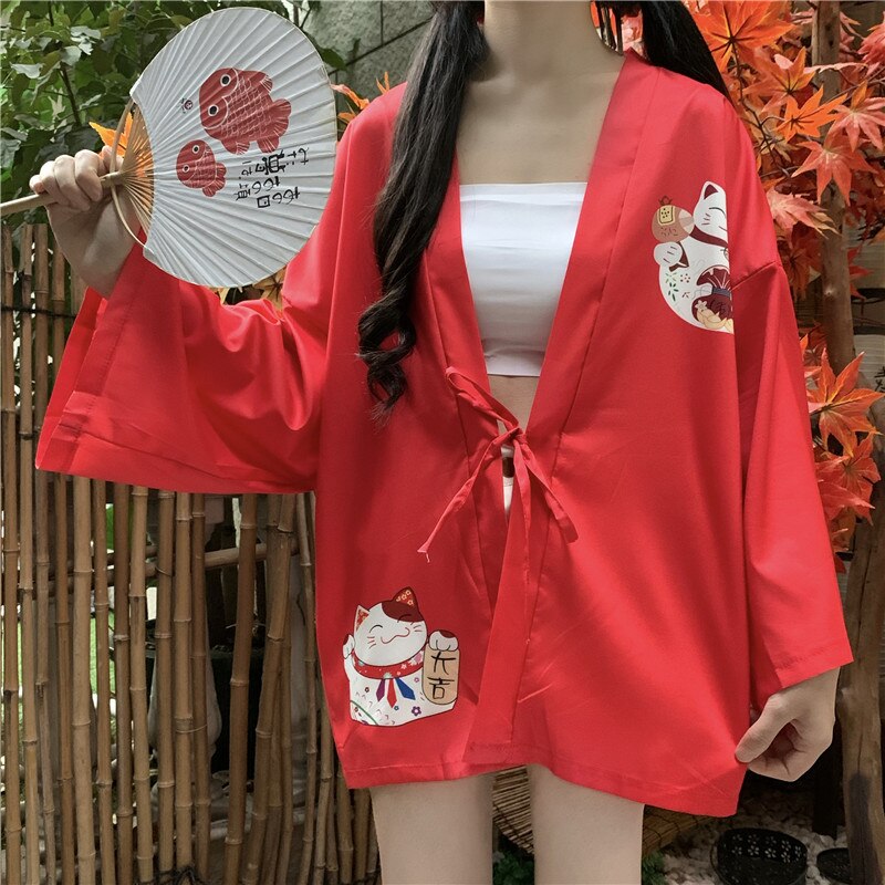 Kimono court japonais femme rouge | Kawaii