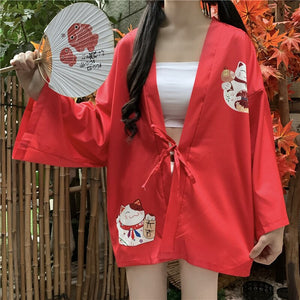 Kimono court japonais femme rouge | Kawaii