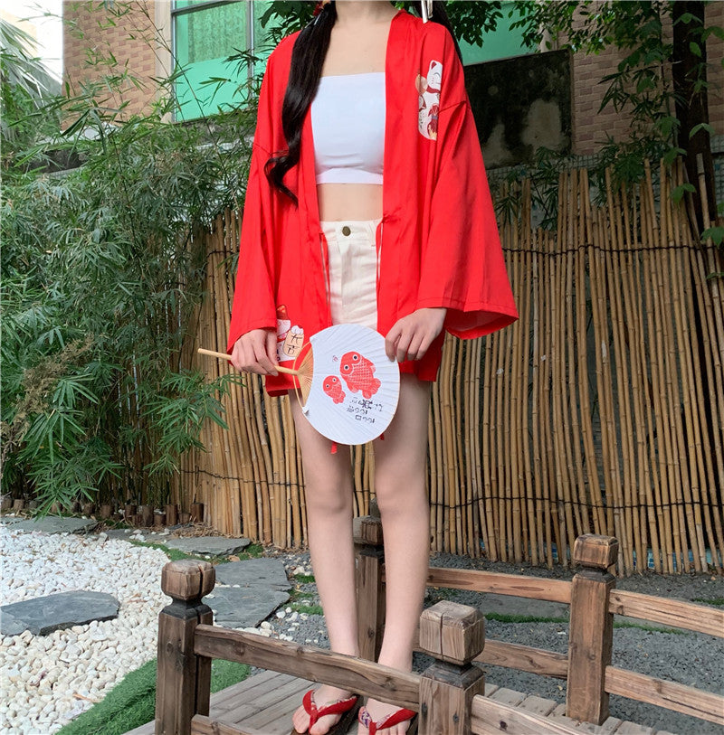 Kimono court japonais femme rouge | Kawaii