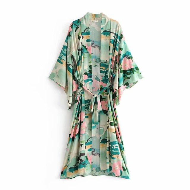 Kimono long femme vert | Shizen