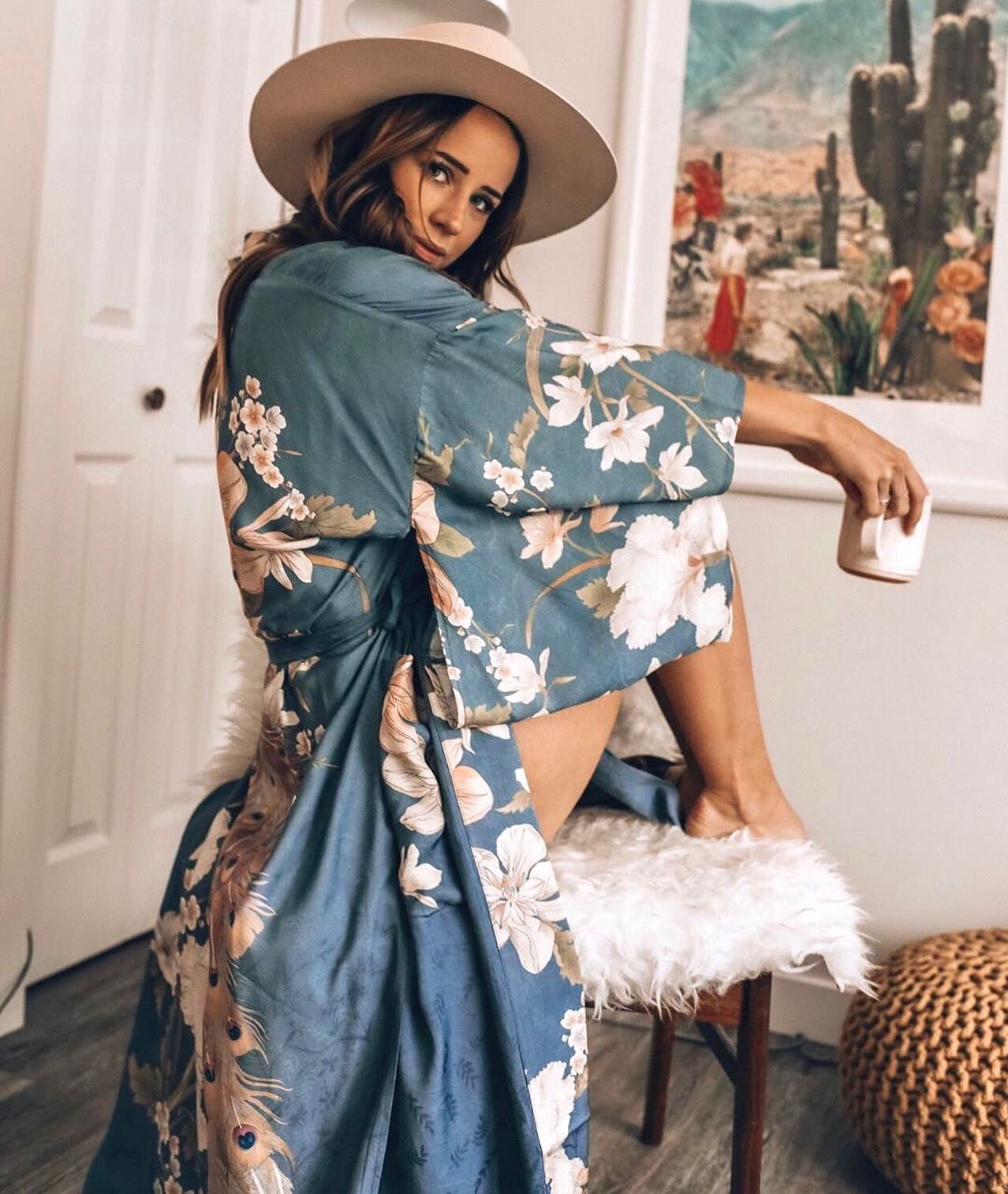 Kimono long femme bleu | Nihon no hana