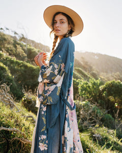 Kimono long femme bleu | Nihon no hana
