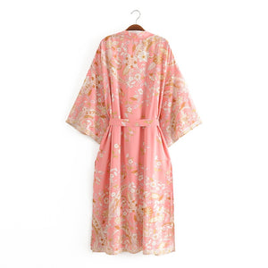 Kimono long femme fleuri rose | Hana no Koeda