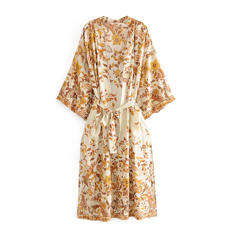 Kimono long femme fleuri blanc | Hana no Koeda