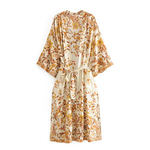 Kimono long femme fleuri blanc | Hana no Koeda