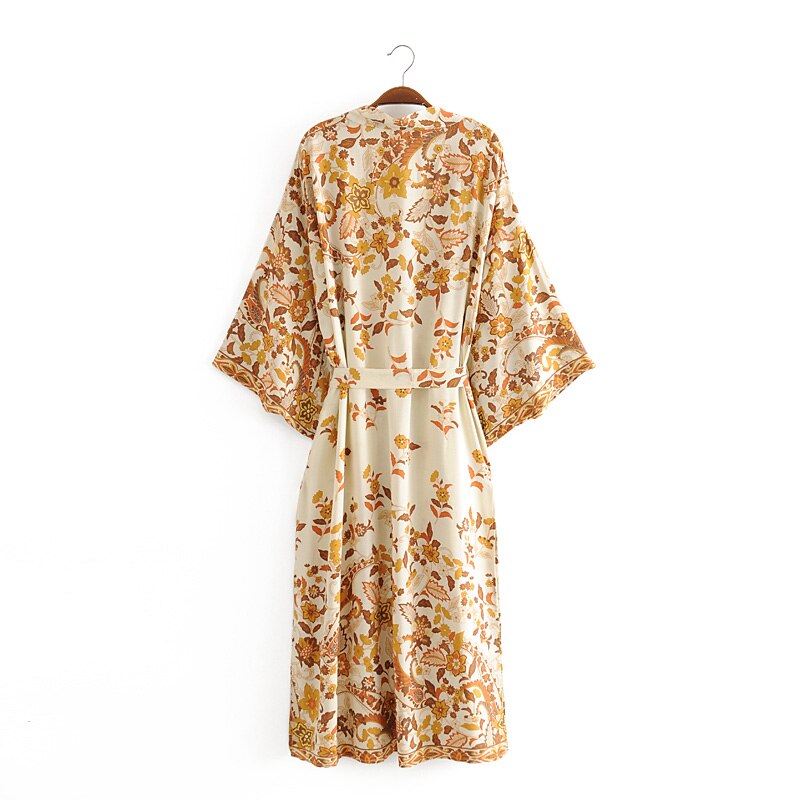 Kimono long femme fleuri blanc | Hana no Koeda