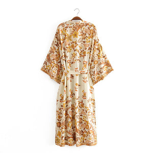Kimono long femme fleuri blanc | Hana no Koeda