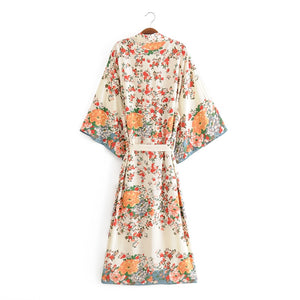 Kimono long femme fleuri blanc | Kanmi