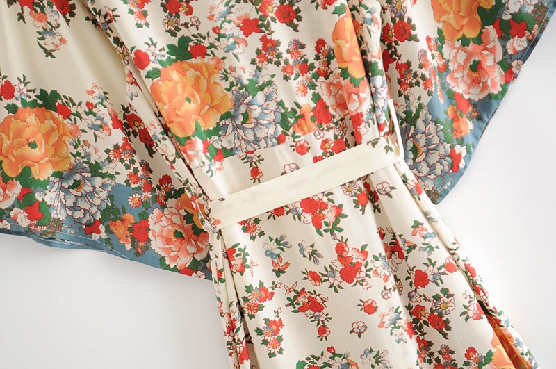 Kimono long femme fleuri blanc | Kanmi