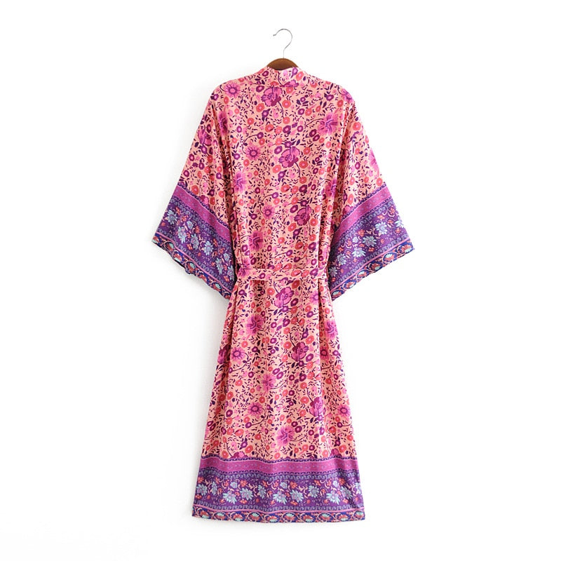 Kimono long femme bohème fleuri | Hana no