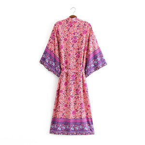 Kimono long femme bohème fleuri | Hana no