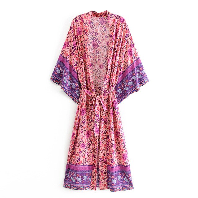 Kimono long femme bohème fleuri | Hana no