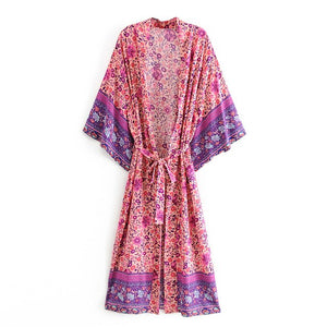 Kimono long femme bohème fleuri | Hana no