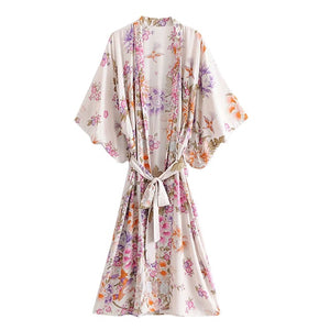 Kimono long femme fleuri blanc | Nettai no hana