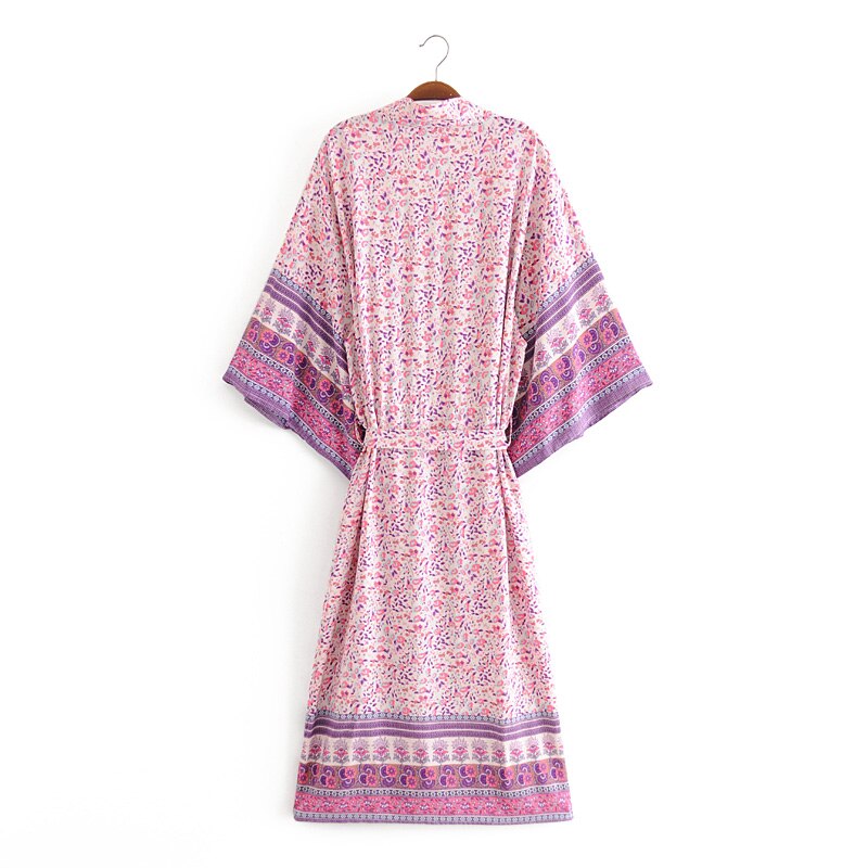 Kimono long femme fleuri rose | Sōshoku-hin