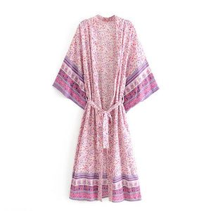 Kimono long femme fleuri rose | Sōshoku-hin