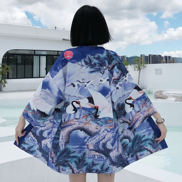 Kimono court japonais femme bleu | Sōsu