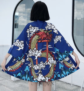 Kimono court japonais femme bleu | Doragon