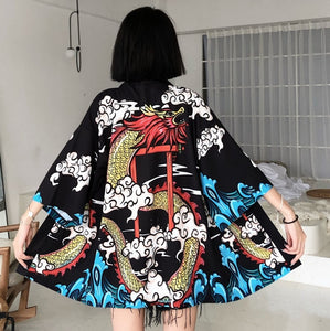 Kimono court japonais femme noir | Doragon