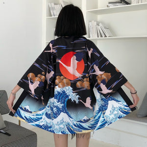 Kimono court japonais femme noir | Furamingo