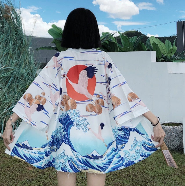 Kimono court japonais femme blanc | Furamingo