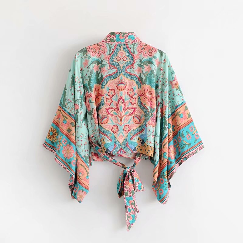 Kimono court femme bohème vert | Kyūkan