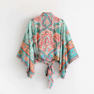 Kimono court femme bohème vert | Kyūkan
