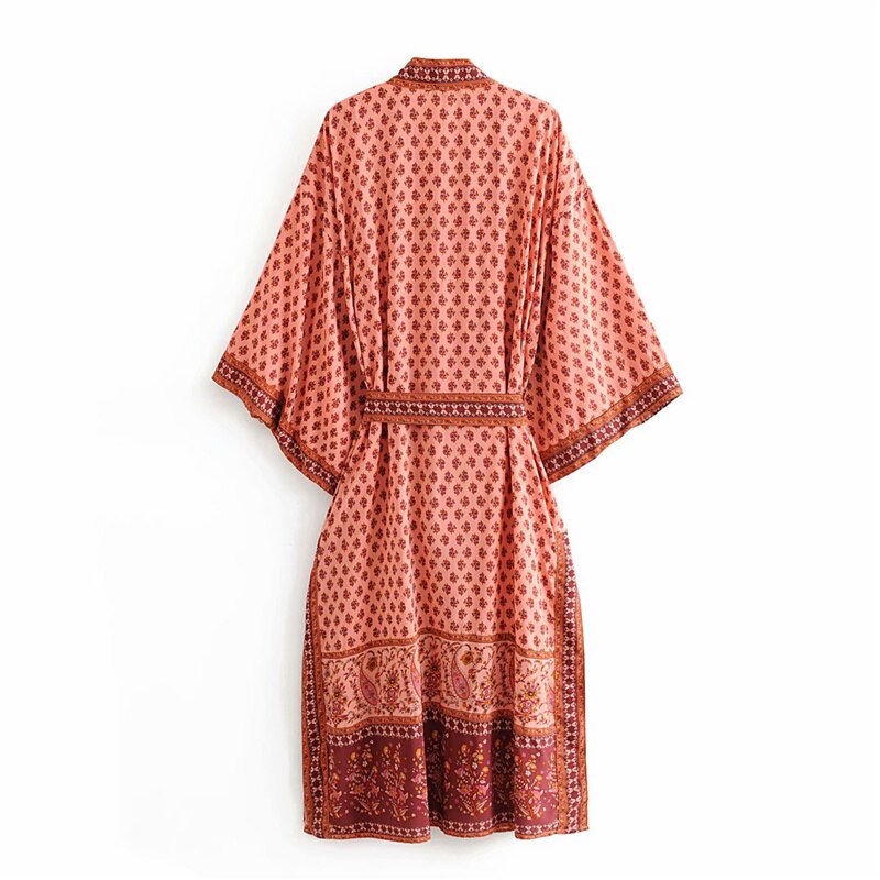 Kimono long femme bohème orange | Hanataba