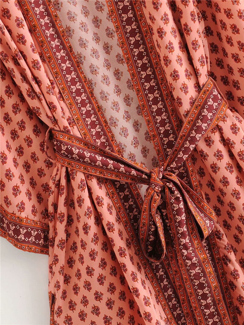 Kimono long femme bohème orange | Hanataba