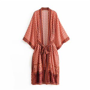 Kimono long femme bohème orange | Hanataba