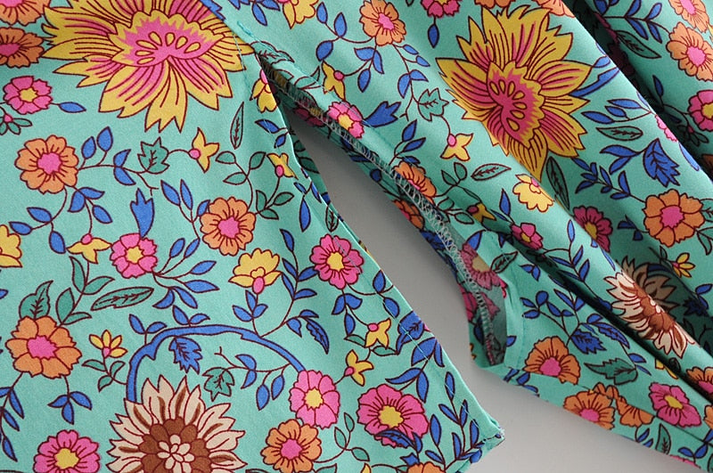 Kimono long femme fleuri bleu | Utsukushī hana