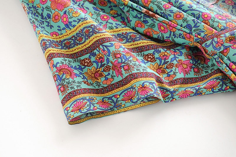 Kimono long femme fleuri bleu | Utsukushī hana