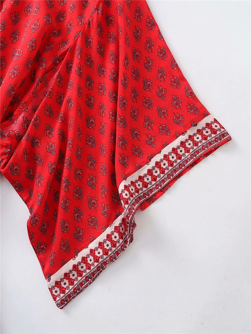 Kimono long femme fleuri rouge | Chīsana patān