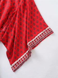 Kimono long femme fleuri rouge | Chīsana patān