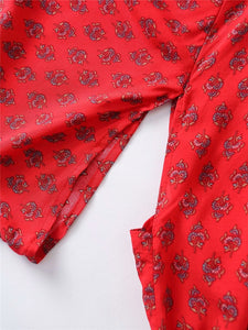 Kimono long femme fleuri rouge | Chīsana patān